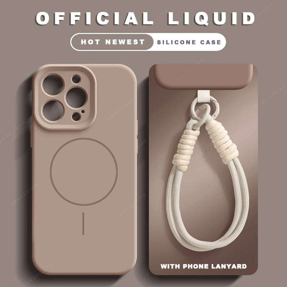 Liquid Silicone Lanyard Magnetic Phone Case For iPhone
