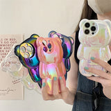 Cute 3D Aurora Laser Cartoon Bear Soft Case For iPhone
