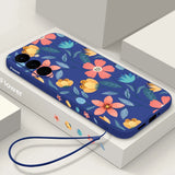 Colorful Flower Silicone with Lanyard Case For Samsung
