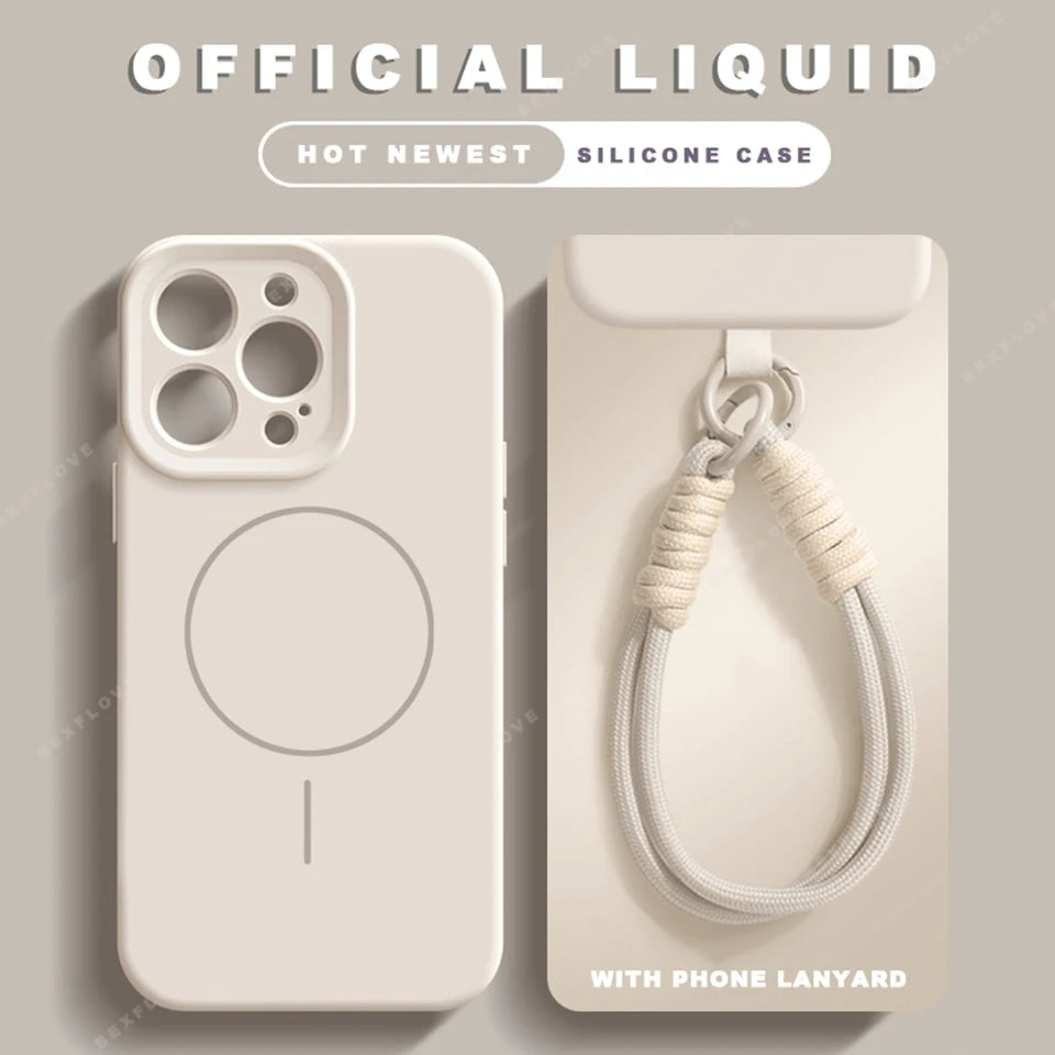 Liquid Silicone Lanyard Magnetic Phone Case For iPhone