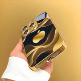 Gilded Fluid Apple Pattern Gold Metallic Paint Glass Phone Case For iPhone
