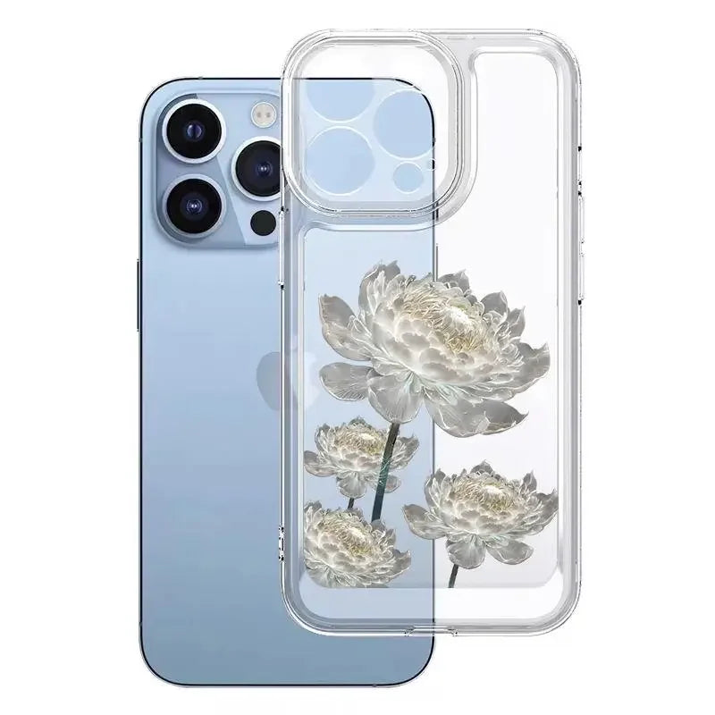 White Lotus Oil Painting Transparent Phone Case for iPhone