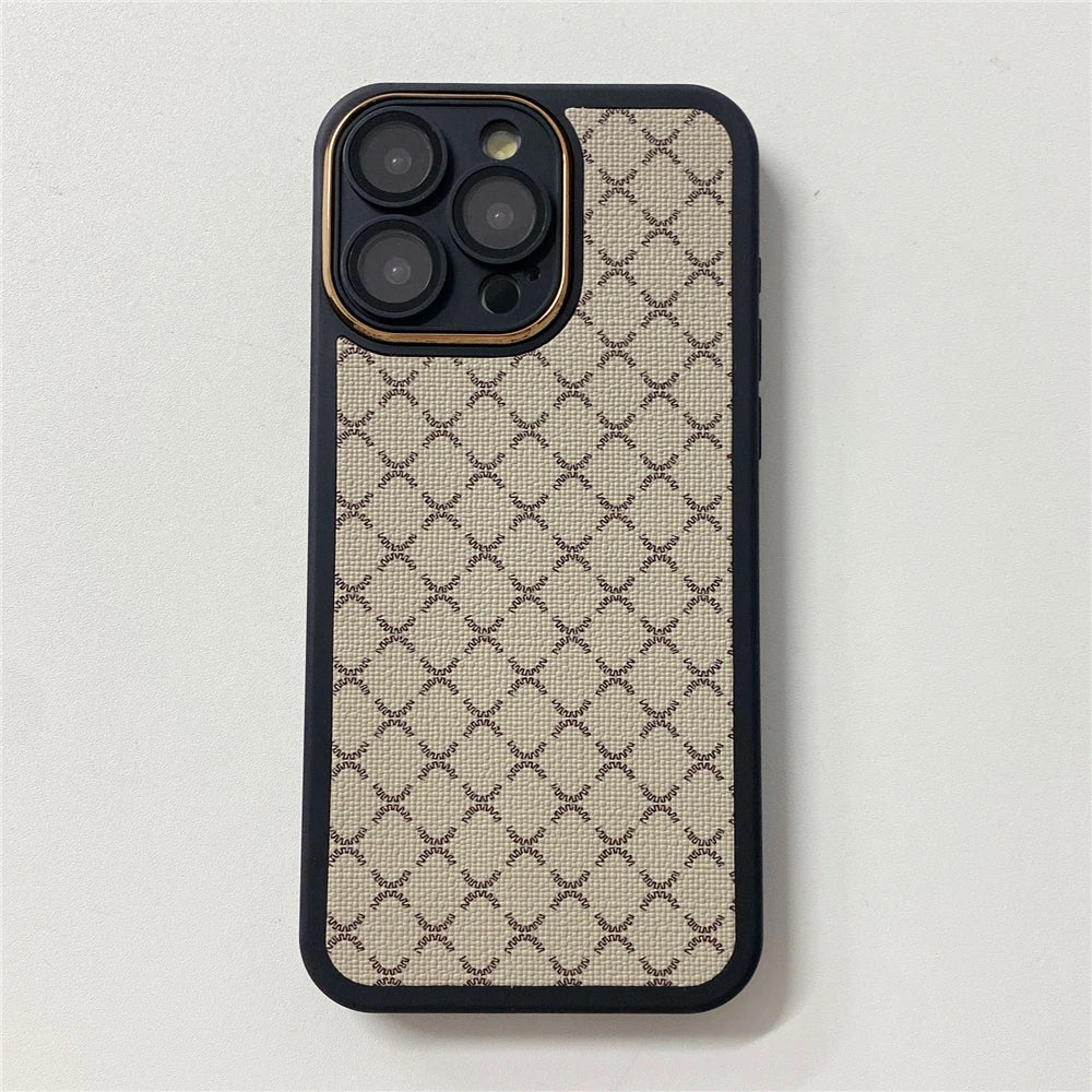 Luxury Soft Leather Fashion Geometric Plaid Pattern Case for iPhone