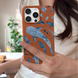 Ocean Shark Whale Pattern Leather Texture TPU Phone Case For iPhone