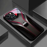 Red Carbon Fiber Apple Pattern Glass Phone Case For iPhone