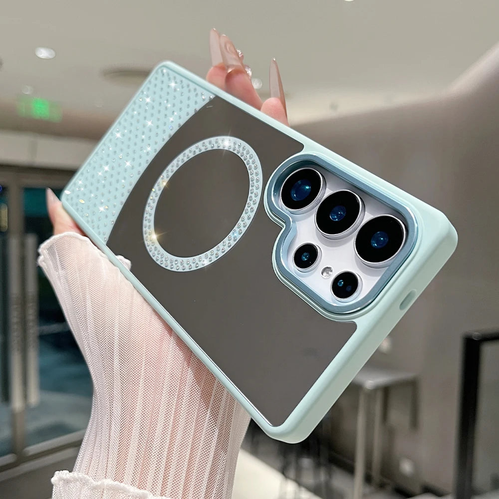 Glitter Diamond Magnetic Mirror Case For Samsung