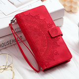 Leather Sun Embossing Flip Wallet Case with Lanyard for iphone
