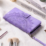 Leather Sun Embossing Flip Wallet Case with Lanyard for iphone