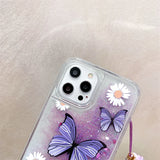 Butterfly Purple Quicksand Case With Lanyard for iPhone