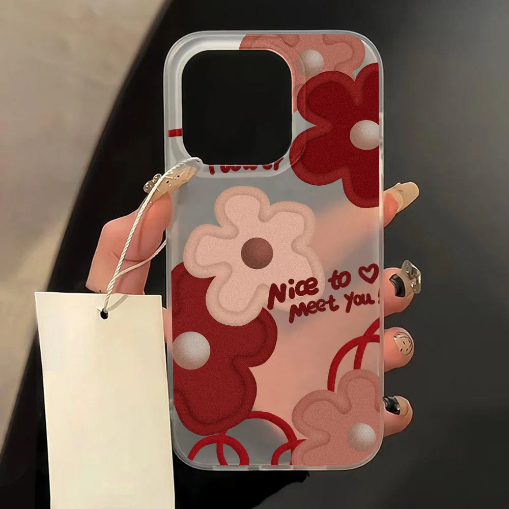 Matte Soft Silicone Flowers Phone Case For iPhone