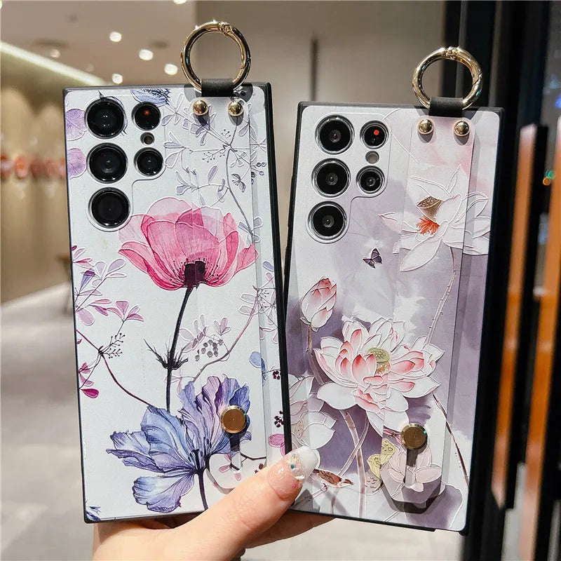 Luxury 3D Emboss Flower Holder Case for Samsung
