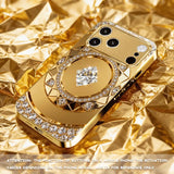 Golden Diamond Plate Pattern Glass Phone Case For iPhone