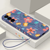 Colorful Flower Silicone with Lanyard Case For Samsung