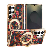 Flower Totem Cork Material 360 ° Rotating Stand Phone Case for Samsung