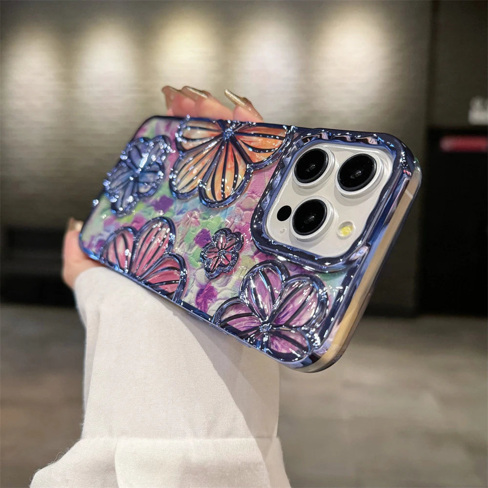 Luxury Plating Colour Fashion Flowers Phone Case For iPhone