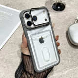 Slot Card Holder Fold Lens Stand Holder Shockproof Clear Case For iPhone