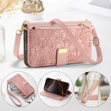 Floral Design Leather Zipper Crossbody Flip Wallet Card Slot Phone Case for IPhone