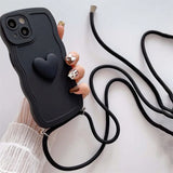 Luxury Crossbody Necklace Lanyard 3D Love Heart Wave Border Soft Case For iPhone