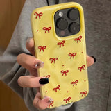 Red Bow Dots Folds Texture Shockproof Soft Phone Case for iPhone