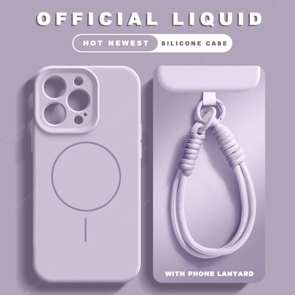 Liquid Silicone Lanyard Magnetic Phone Case For iPhone