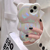 Cute 3D Aurora Laser Cartoon Bear Soft Case For iPhone