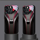 Red Carbon Fiber Apple Pattern Glass Phone Case For iPhone