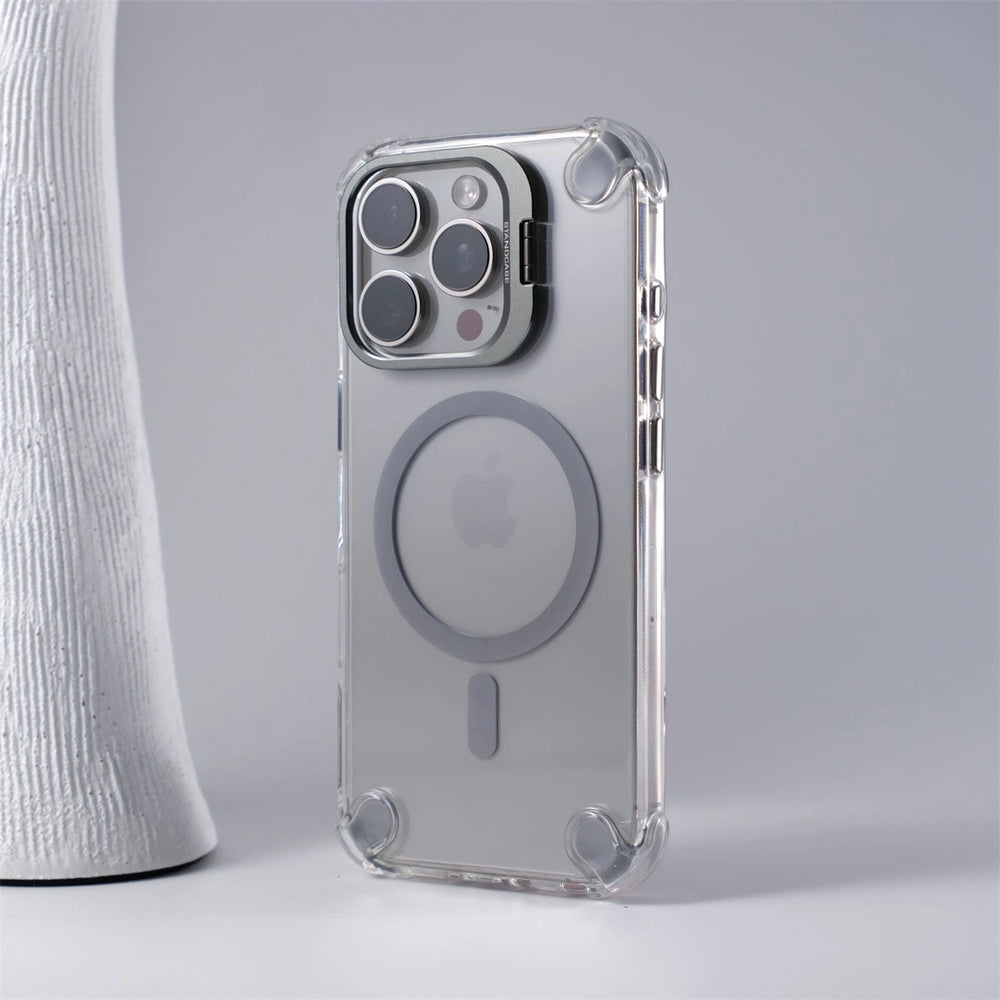 Transparent Acrylic Airbag Camera Stand Magnetic Case for iPhone