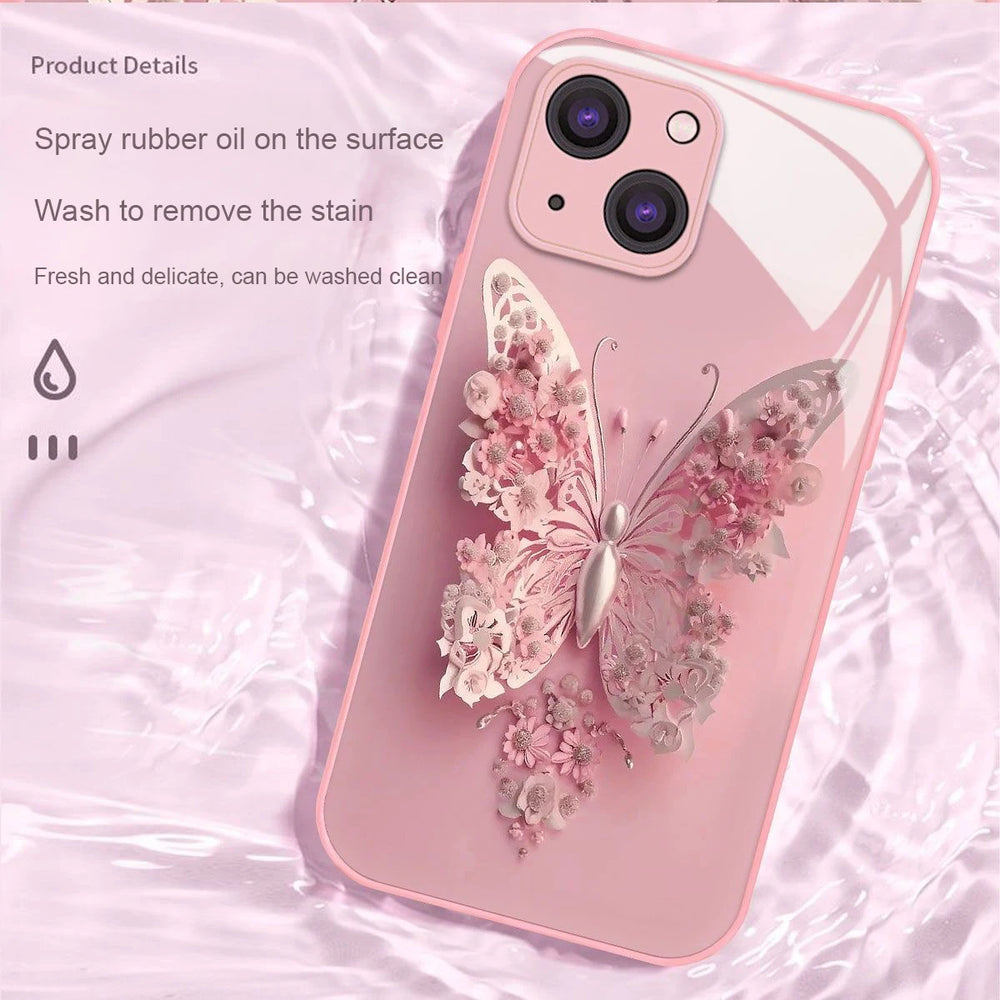 Luxury Butterfly Metallic Lacquer Glass Phone Case For iPhone