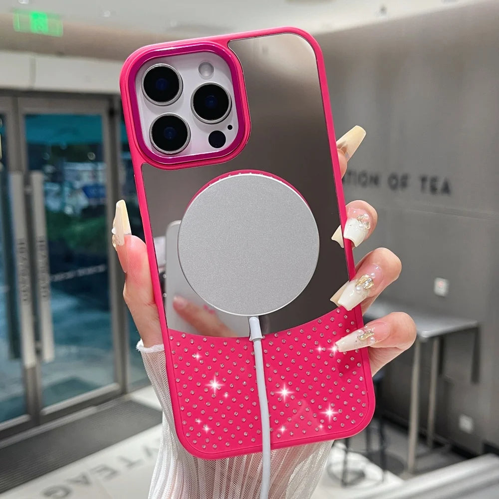 Glitter Diamond Magnetic Mirror Case For iPhone