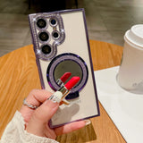 Luxury Diamond Plating Stand Holder Mirror Magnetic Case for Samsung