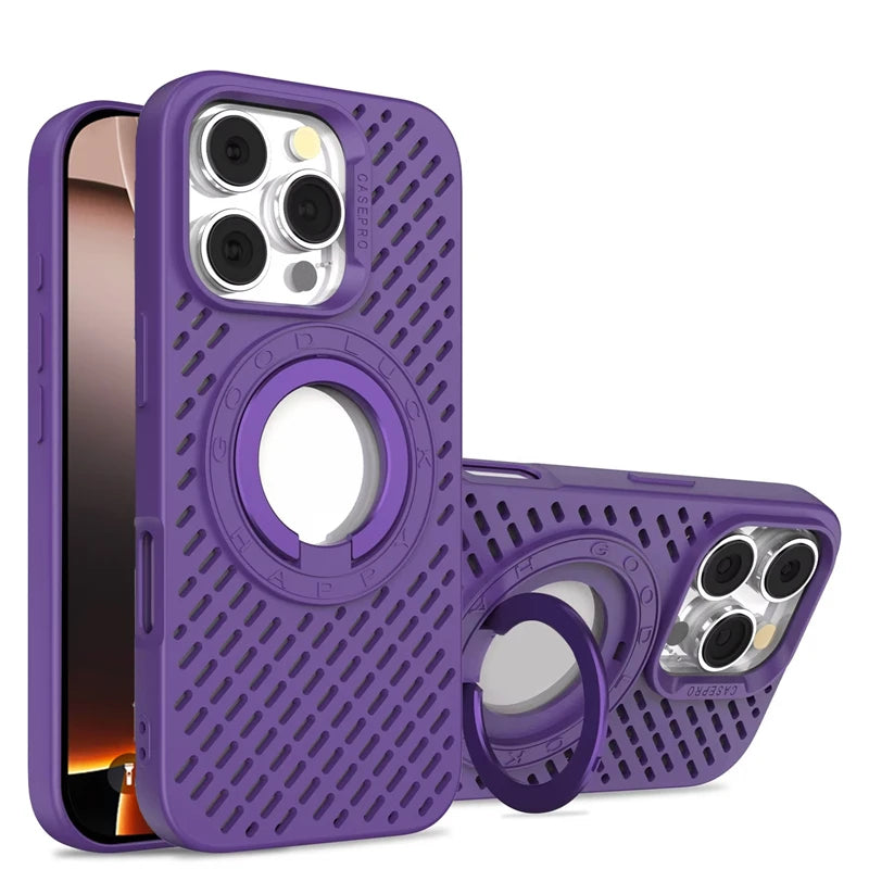 Heat Dissipation Breathable Magnetic Ring Holder Case For iPhone