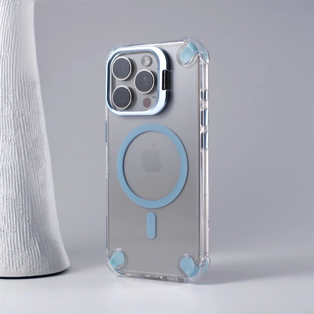 Transparent Acrylic Airbag Camera Stand Magnetic Case for iPhone