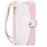 Stylish Color Block Wallet Case with Lanyard for iPhone