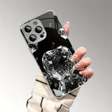 Crystal Apple Black Tempered Glass Phone Case for iPhone