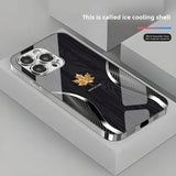 Gold Maple Leaf Wood Grain Curve Pattern Tempered Glass Case For iPhone