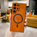 Leather Elk Magnetic Charging Case for Samsung