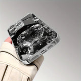 Crystal Apple Black Tempered Glass Phone Case for iPhone