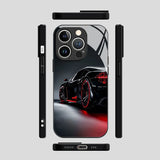 Black Cool Car Pattern Glass Material Phone Case For iPhone
