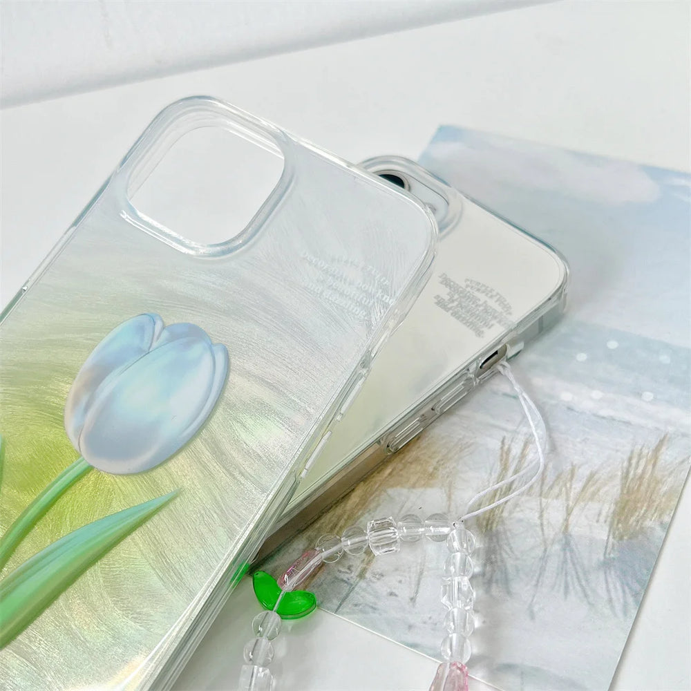 Tulip Design Silicone Phone Case with Wrist Strap for iPhone