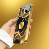 Gilded Fluid Apple Pattern Gold Metallic Paint Glass Phone Case For iPhone