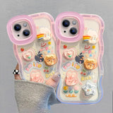 3D Cute Cloud Animal with Bead Chain Stand Case for iPhone