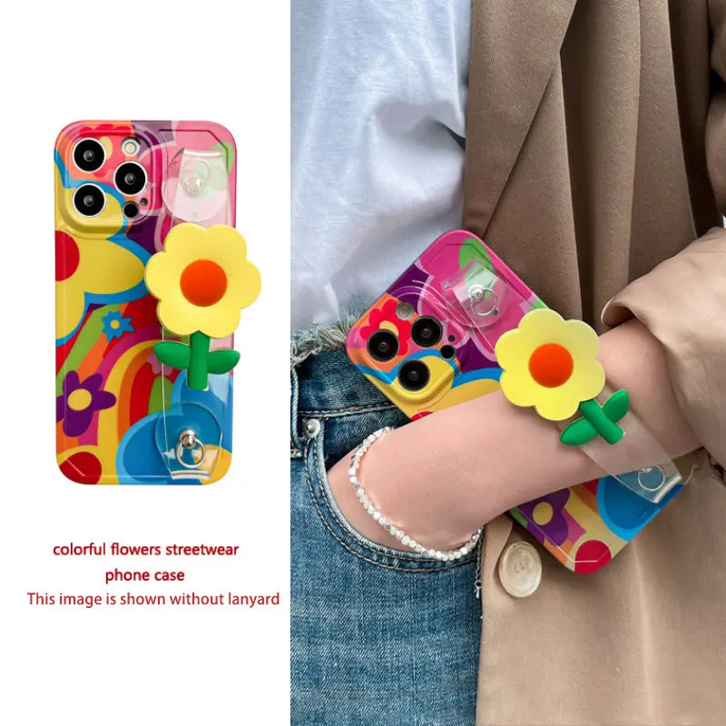 The New Little Yellow Flower Wristband With Lanyard Phone Case For iPhone