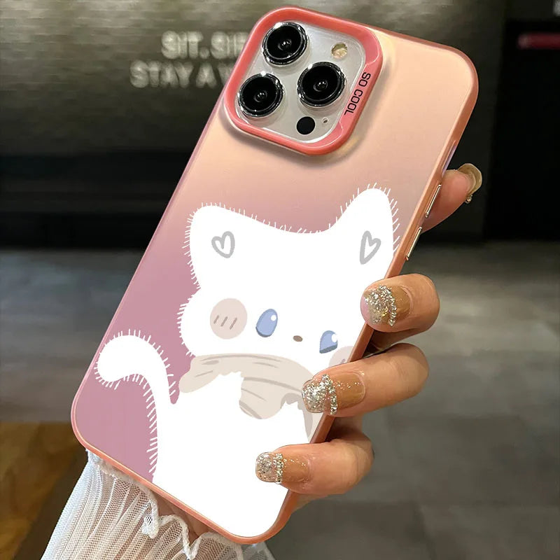 Cute Cat Matte Laser Phone Case for iPhone