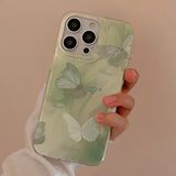 Summer Green Shiny Butterfly Bow Pearl Pendant Phone Case for iPhone