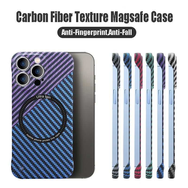 Ultra Thin Carbon Fiber Magnetic Wireless Charging Frameless Case for iPhone