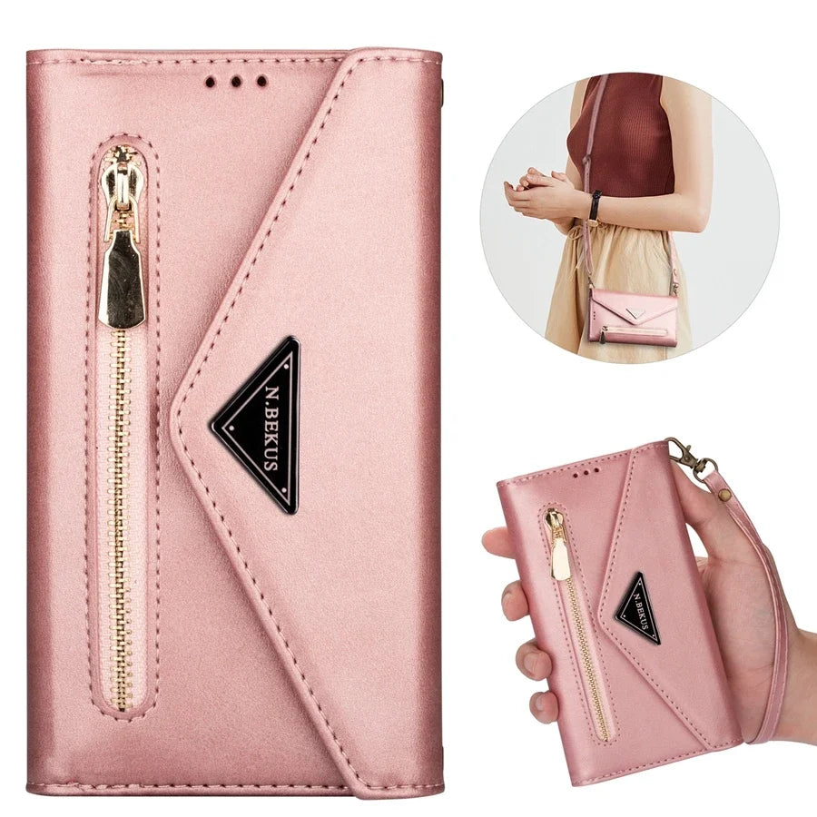 Wallet Multi-card Zipper Flip Leather Case For Samsung