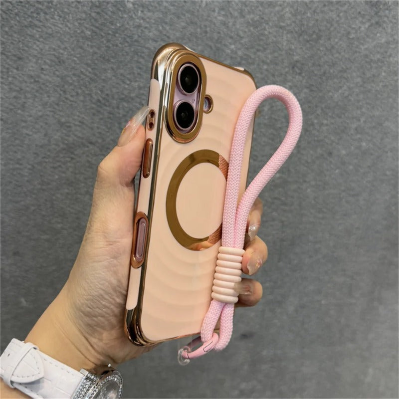 Ripple Plating Wrist Strap Magnetic Phone Case For iPhone