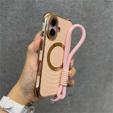 Ripple Plating Wrist Strap Magnetic Phone Case For iPhone