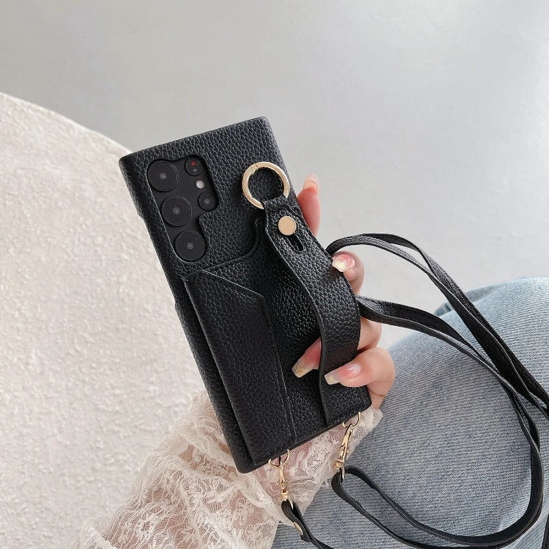 Wrist Strap Crossbody Leather Wallet Case For Samsung
