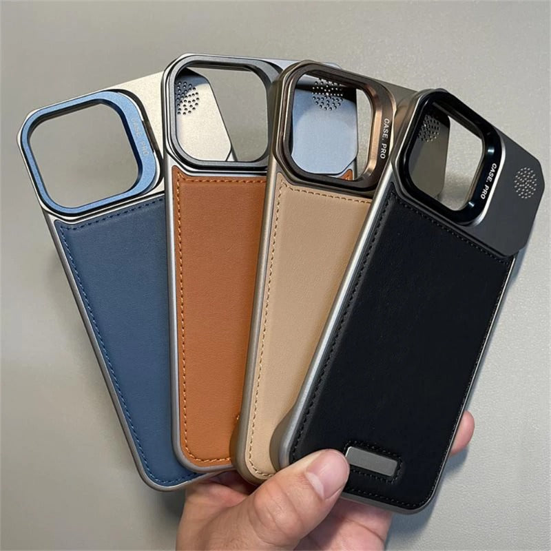 Metal Lens Holder Frameless Leather Magnetic Case For iPhone